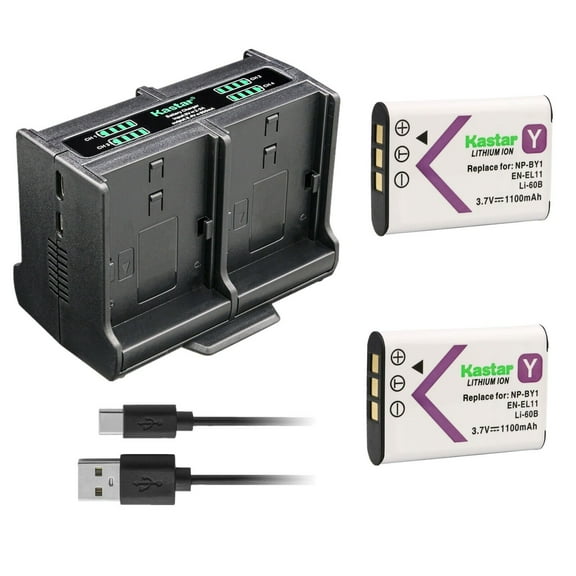 Kastar 2-Pack Battery and Quadruple Charger Compatible with Ricoh DB-80 DB80 Battery, BJ-8 BJ8 Charger, Ricoh R50 Digital Camera, Sanyo DB-L70 DBL70 Battery, Sanyo Xacti DMX-E10 Xacti VPC-E10 Camera