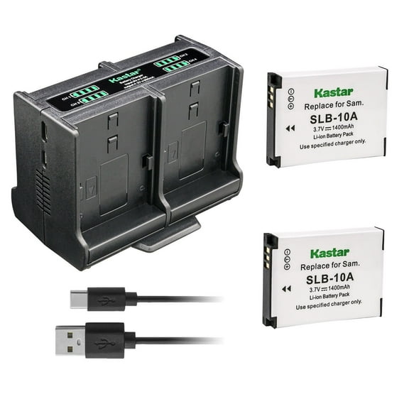 Kastar 2-Pack Battery and Quadruple Charger Compatible with Samsung SLB-10A EC-WB700ZCPSCN Battery, SBC-10A Charger, SeaLife FJ-SLB-SLB10A Battery, Zoom BT-02 247-9036 Battery, Zoom LBC-1 Charger