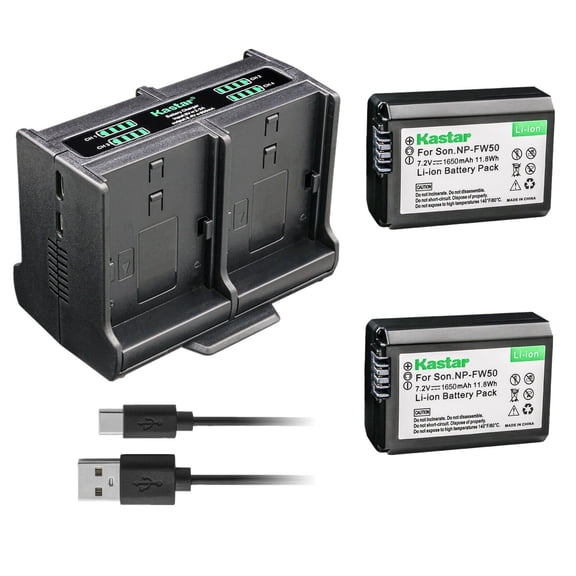 Kastar 2-Pack Battery and Quadruple Charger Compatible with Sony ILCE-5000, alpha α5000, a5000, ILCE-5100, alpha α5100, a5100, ILCE-6000, alpha α6000, a6000, ILCE-6100, alpha α6100, a6100 Camera