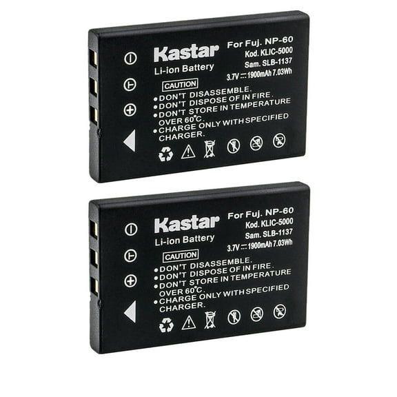 Kastar 2-Pack Battery Replacement for Aiptek Action-HD Z5X5P V5Z5FS V5Z5S A-HD V5V V5T8 AHD-1 AHD-2 ZPT-NP60 NP-60 NP-30 NP-30DBA NP-60 NP-60 A1812A L1812A Q2232-80001 084-07042l-026 KLIC-5000 LI-20B