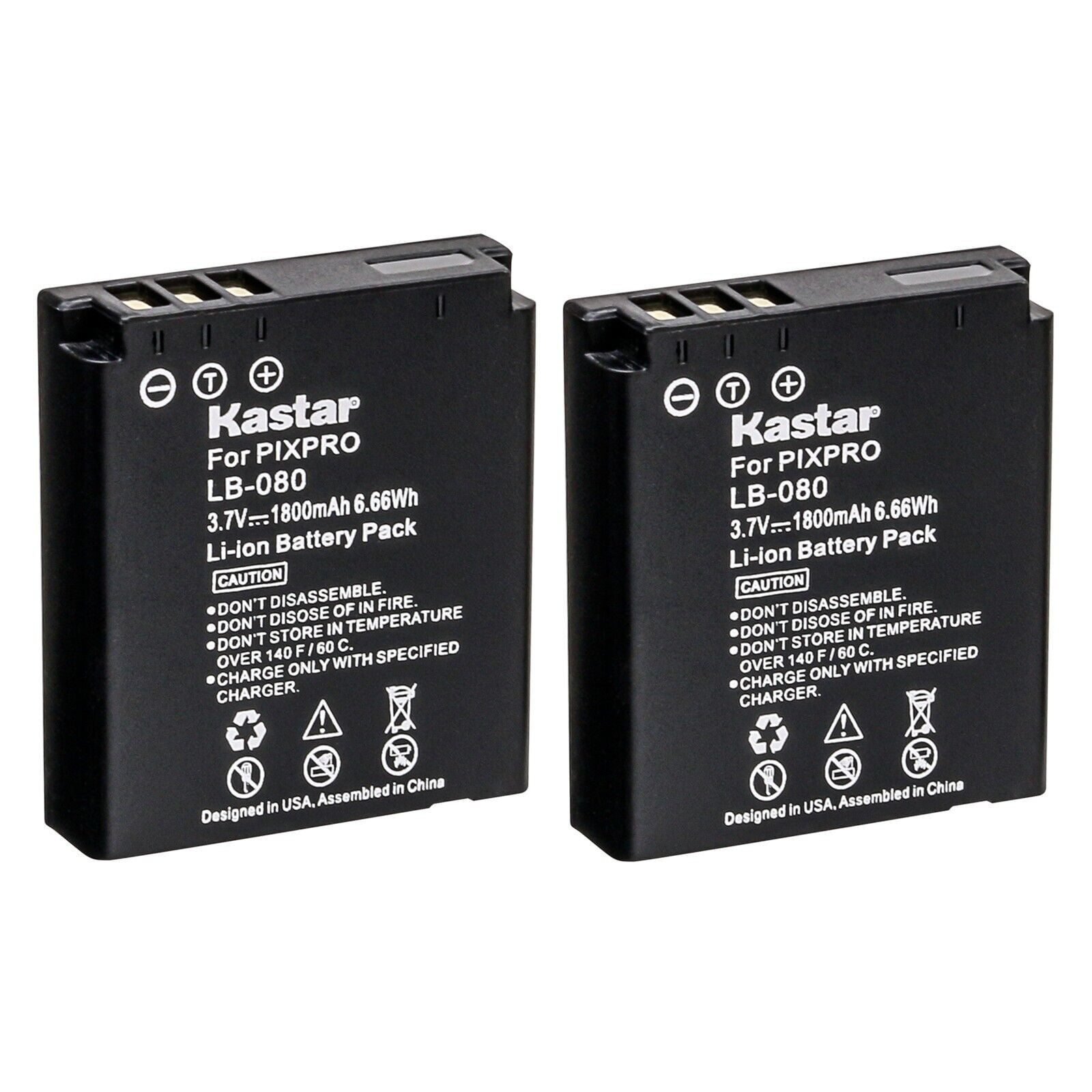 Batterie LB-080 Pour Caméras KODAK Pixpro SP1, SP360, 4KVR360 | 1250 MAh Li-ion | Batterie De Remplacement