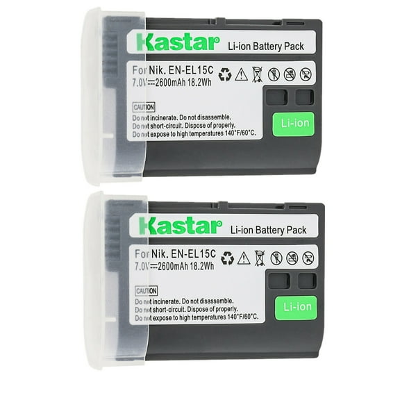 Kastar 2-Pack Battery Replacement for Nikon EN-EL15, EN-EL15a, EN-EL15b, EN-EL15c, EN-EL15e Battery, Nikon MH-25, MH-25a, MH-25b Charger, Nikon MB-D11, MB-D12, MB-D14, MB-D15, MB-D16, MB-D18 Grips