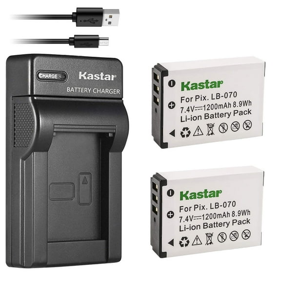 Kastar 2-Pack Battery + Slim USB Charger for Kodak LB-070 LB070 Battery and Kodak Pixpro AZ651, Pixpro AZ651 AZ652 Astro Zoom, Pixpro AZ901, PIXPRO S1, PIXPRO S-1, Minolta MN67Z Camera