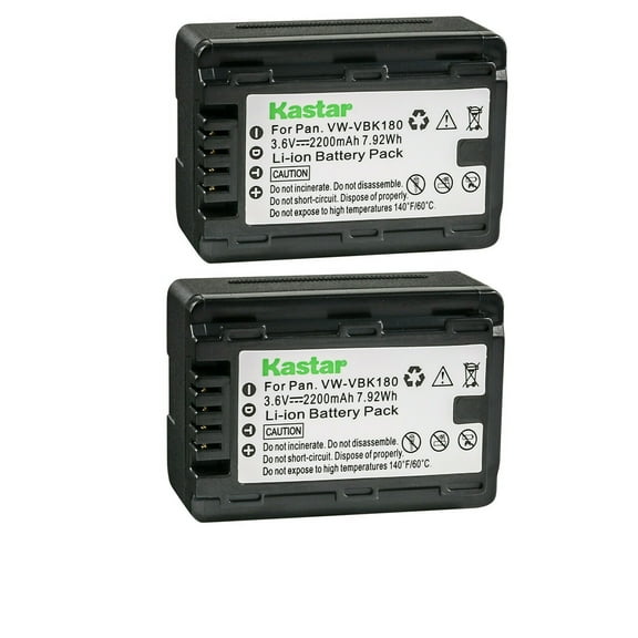 Kastar 2-Pack Battery VW-VBK180 Replacement for Panasonic HDC-TM60PC, HDC-TM70, HDC-TM80, HDC-TM80GK, HDC-TM80K, HDC-TM80P, HDC-TM80PC, HDC-TM80S, HDC-TM80R, HDC-TM85, HDC-TM90, HDC-TM90GK Camera