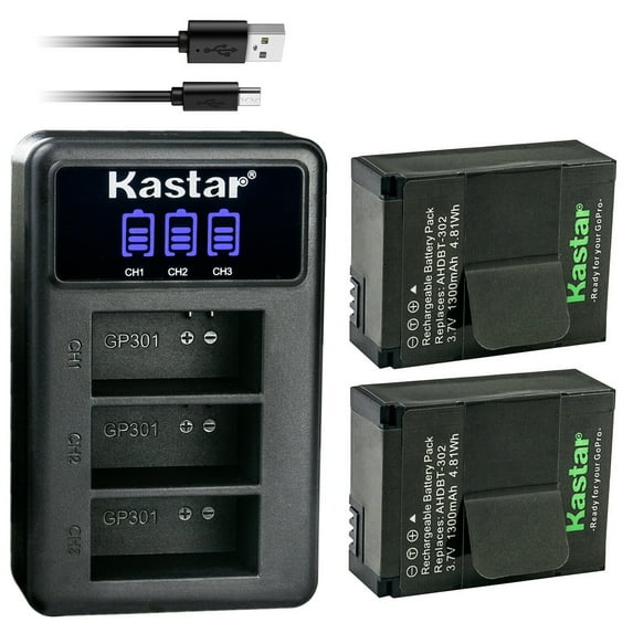 Kastar 2 Pack Battery and LCD Triple USB Charger Compatible with SP-Gadgets 3.7V Battery POV Light and Powerbar Duo