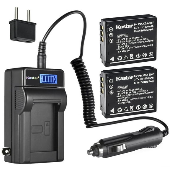 Kastar 2-Pack CGA-S007 Battery and LCD AC Charger Compatible with Panasonic LUMIX DMC-TZ1K, LUMIX DMC-TZ1S, LUMIX DMC-TZ2, LUMIX DMC-TZ2A, LUMIX DMC-TZ2K, LUMIX DMC-TZ2S, LUMIX DMC-TZ3, LUMIX DMC-TZ3A