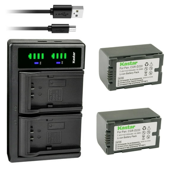 Kastar 2-Pack CGR-D16S Battery and LTD2 USB Charger Compatible with Panasonic AG-AC90 AG-AC90P AG-AC90PJ AG-AC90PX AG-DVC7 AG-DVC7P AG-DVC15 AG-DVC15P AG-DVC30 AG-DVC30E AG-DVC32 AG-DVC33 Camera