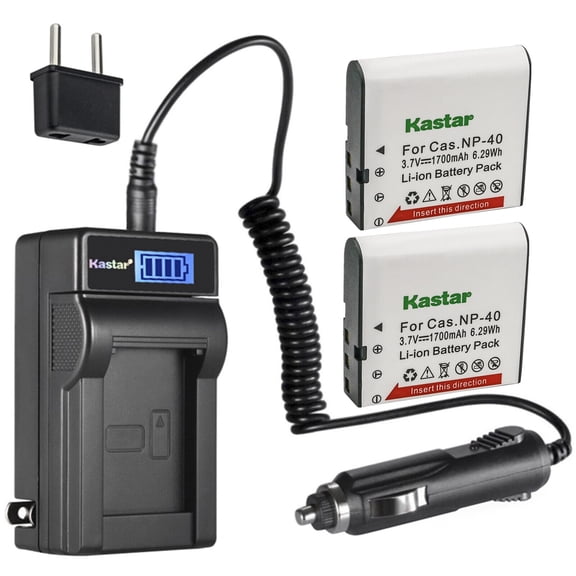 Kastar 2-Pack CNP-40 Battery and LCD AC Charger Compatible with Benq DC-E520+, DC-E521, DC-E610, DC P500, DV M21, DV M22, DV S21, Brica DV Series DV-H12 FHD, DV-H30 HD, DV-HG1 FHD, DV-R30 FHD