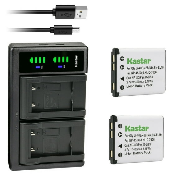 Kastar 2-Pack CNP-80 Battery and LTD2 USB Charger Compatible with Casio Exilim EX-Z1, Exilim EX-Z2, Exilim EX-Z16, Exilim EX-Z26, Exilim EX-Z28, Exilim EX-Z33, Exilim EX-Z35, Exilim EX-Z37 Camera