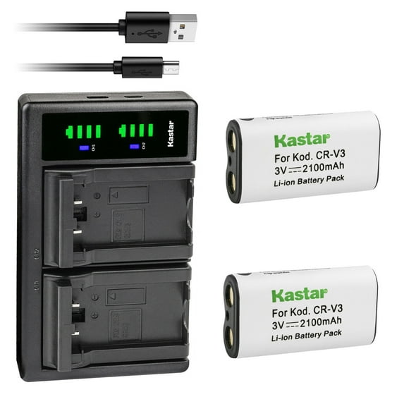 Kastar 2-Pack CR-V3 Battery and LTD2 USB Charger Replacement for Sanyo Xacti DSC-SX550, Xacti DSC-SX560, Xacti DSC-X100, Xacti DSC-X110, Xacti DSC-X200, Xacti VPC-R1, Xacti VPC-R1E, Xacti VPC-R1EX