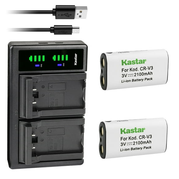 Kastar 2-Pack CR-V3 Battery and LTD2 USB Charger Replacement for OlympusLB-01, LB01, LB01E, E10, E-100 RS, E-20N, FE-100, FE-110, FE-120, SP-310, SP-350, SP-500UZ Digital Camera
