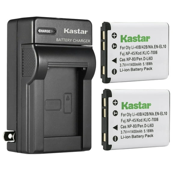 Kastar 2-Pack D-Li63 Battery and AC Wall Charger Replacement for Pentax Optio L36, Optio L40, Optio LS465, Optio LS1000, Optio LS1100, Optio M30, Optio M40, Optio M90, Optio M900, Optio NB1000 Cameras