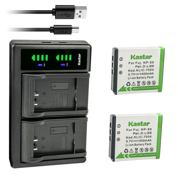 Kastar 2-Pack D-Li68 Battery and LTD2 USB Charger Replacement for Pentax D-LI68 D-LI122 Optio A36 Optio A40 Optio S10 Optio S12 Optio VS20 Optio Q Optio Q7 Optio Q10 Optio Q-S1 Optio V10, WG-M2