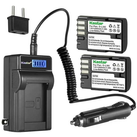 Kastar 2-Pack D-Li90 DLI90 Battery and LCD AC Charger Compatible with Pentax 645D, 645Z, 645Z IR, K-01 K01, K-1, K-1 Limited Silver, K-3, K-3 II, K-5 K5, K-5 II, K-5 IIs, K-7 K7 Digital Cameras