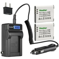 Kastar 2-Pack D-Li92 Battery and LCD AC Charger Compatible with Pentax Optio WG-50, Optio WG-60, Optio WG-70 Digital Cameras, Olympus Li-50B, Panasonic VW-VBX090, Pentax D-Li92