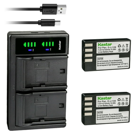 Kastar 2-Pack DLi109 Battery and LTD2 USB Charger Replacement for Pentax D-Li109 Battery, D-BC109 Charger, K-R KR, K-30 K30, K-50 K50, K-70 K70, K-500 K500, K-S1 KS1, K-S2 KS2, KP, KF DSLR Camera
