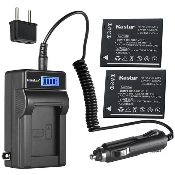 Kastar 2-Pack DMW-BCH7 Battery and LCD AC Charger Compatible with Panasonic DMW-BCH7E, DMW-BCH7PP DMW-BCH7GK, Lumix DMC-FP1, Lumix DMC-FP2, Lumix DMC-FP3, Lumix DMC-FT10, Lumix DMC-TS10 Digital Camera
