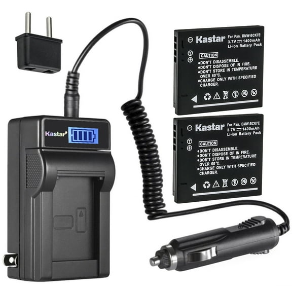 Kastar 2-Pack DMW-BCK7E Battery and LCD AC Charger Compatible with Panasonic Lumix DMC-SZ02, Lumix DMC-SZ1, Lumix DMC-SZ3, Lumix DMC-SZ5, Lumix DMC-SZ7, Lumix DMC-XS1, Lumix DMC-TS20