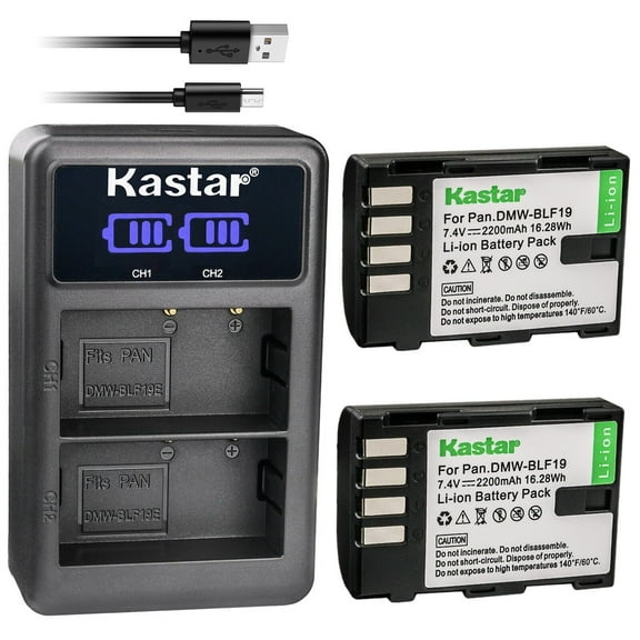 Kastar 2-Pack DMW-BLF19 Battery and LED2 USB Charger Compatible with Panasonic Lumix DMC-GH4, Lumix DMC-GH4A, Lumix DMC-GH4H, Lumix DMC-GH4KBODY, Lumix DC-GH5, Lumix DC-GH5S, Lumix DC-G9 Camera