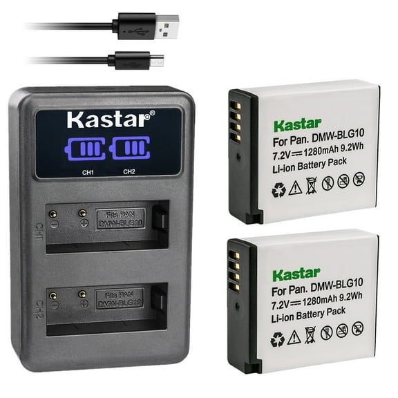 Kastar 2-Pack DMW-BLG10 Battery and LED2 USB Charger Compatible with Panasonic Lumix DMC-GF6X, Lumix DMC-GX7, Lumix DMC-GX7K, Lumix DMC-GX80, Lumix DMC-GX85, Lumix DMC-LX100, Lumix DMC-LX100K Camera