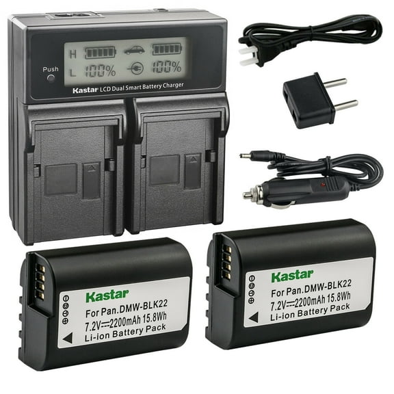 Kastar 2-Pack DMW-BLK22 Battery and AC LCD Dual Fast Charger Compatible with Panasonic Lumix GH5 II Mirrorless Digital Camera, Panasonic Lumix GH6 Mirrorless Digital Camera