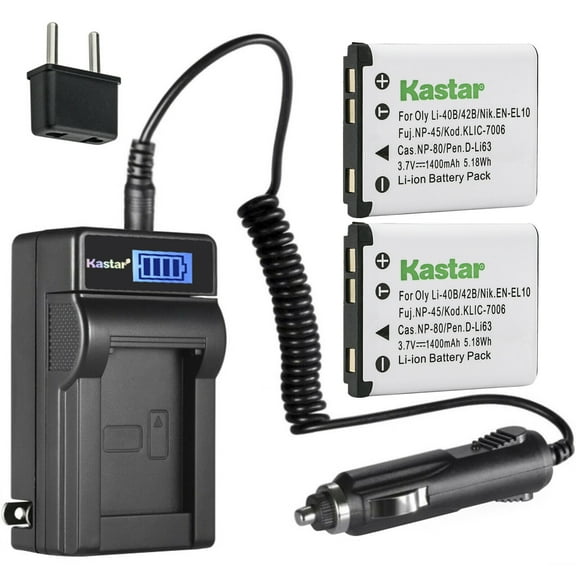 Kastar 2-Pack EN-EL10 Battery and LCD AC Charger Compatible with Nikon Coolpix S60, Coolpix S80, Coolpix S200, Coolpix S210, Coolpix S220, Coolpix S230, Coolpix S500, Coolpix S510, Coolpix S520 S520B