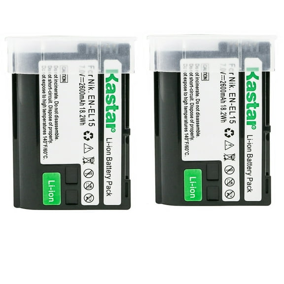 Kastar 2-Pack EN-EL15 Battery Replacement for Nikon D7500, Z 6, Z6, Z6 II, Z 7, Z7, Z7 II, Z 7 Q3, Z7Q3, 1 V1, D500, D600, D610, D750, D780, D800, D800E, D810, D810A, D850 DSLR Camera