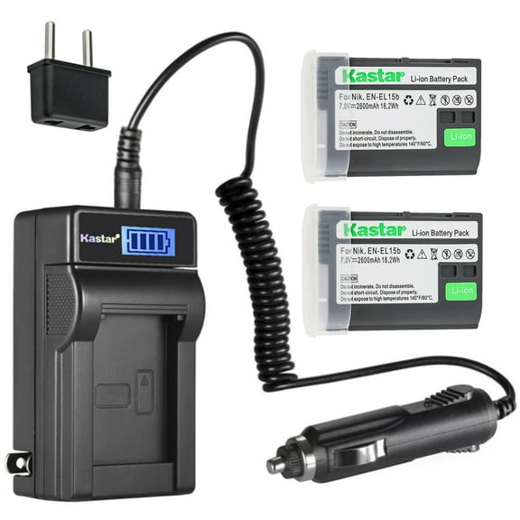 Kastar 2-Pack EN-EL15b Battery and LCD AC Charger Compatible with Nikon D7000, D7100, D7200, D7500 Digital Camera, Nikon MB-D11, MB-D12, MB-D14, MB-D15, MB-D16, MB-D18 Battery Grip