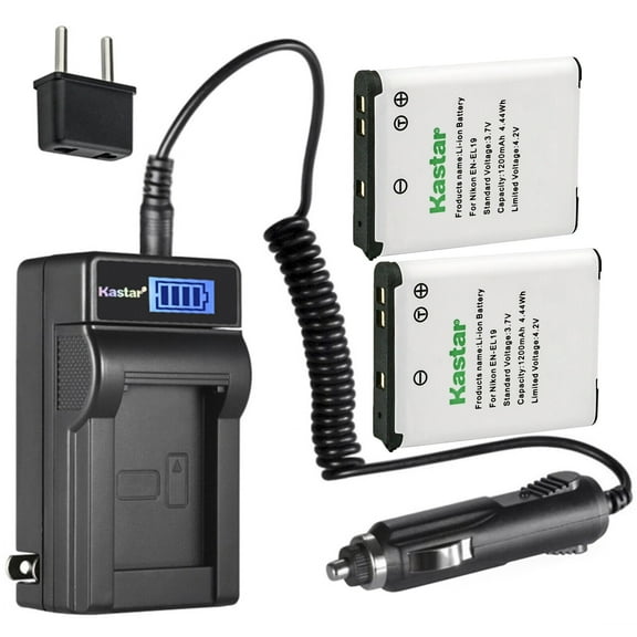 Kastar 2-Pack EN-EL19 Battery and LCD AC Charger Compatible with Nikon EN-EL19, Sony NP-BJ1 Battery, Nikon MH-66 Sony NP-BJ1 Charger, Nikon Coolpix S6900, Coolpix S7000, Sony DSC-RX0 Cameras