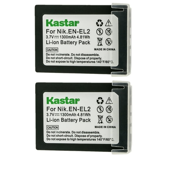 Kastar 2-Pack EN-EL2 Battery 3.7V 1300mAh Replacement for Nikon EN-EL2 ENEL2 EL2 Battery, Nikon MH-60 Charger, Nikon Coolpix 2500, Nikon Coolpix 3500, Nikon Coolpix SQ500 Digital Cameras