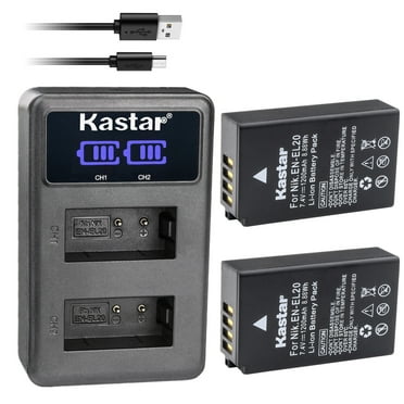Kastar 2-Pack EN-EL20 Battery and LED2 USB Charger Compatible with Nikon 1 J1, Nikon 1 J2, Nikon 1 J3, Nikon 1 S1, Nikon 1 V3, Nikon DL24-500 DSLR Camera