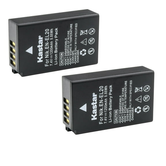 Kastar 2-Pack EN-EL20 Battery Replacement for Nikon Blackmagic Pocket Cinema Camera, Coolpix P950, Nikon Coolpix P1000, Nikon Coolpix A, Nikon 1 AW1, Nikon 1 J1, Nikon 1 J2, Nikon 1 J3 Camera