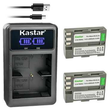 Kastar 2-Pack EN-EL3E Battery and LED2 USB Charger Compatible with Nikon D100 D100SLR, Nikon D200, Nikon D300, D300S, Nikon D50 D50S, Nikon D70 D70S, Nikon D700, Nikon D80, Nikon D90 DSLR Camera
