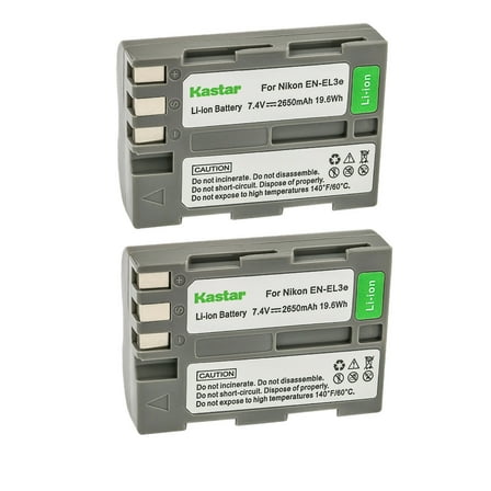 Kastar 2-Pack EN-EL3E Battery Replacement for Nikon EN-EL3e, EN-EL3a, EN-EL3 Battery, Nikon MH-18, MH-18a, MH-19 Charger, Nikon MB-D10, MB-D80 Battery Grip
