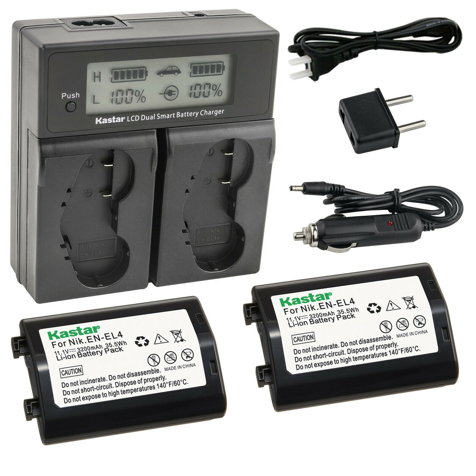 Kastar 3-Pack EN-EL4a Battery and AC LCD Dual Fast Charger