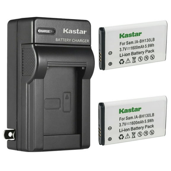 Kastar 2-Pack IA-BH130LB Battery and AC Wall Charger Replacement for Samsung BPBH130LB, IA-BH130LB, IA-LH130LB Battery, Samsung SMX-K44LN K44LP, SMX-K45, SMX-K400, SMX-K442 Camera