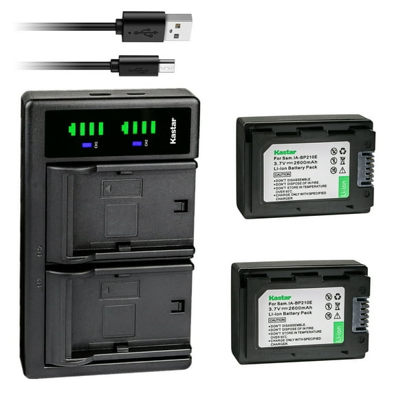 Kastar 2-Pack IA-BP210E Battery and LTD2 USB Charger Replacement for Samsung HMX-H220, HMX-H300, HMX-H300BN, HMX-H303, HMX-H304, HMX-H305, HMX-H320, HMX-H400, HMX-H405, HMX-S10, HMX-S10BN, HMX-S10BP