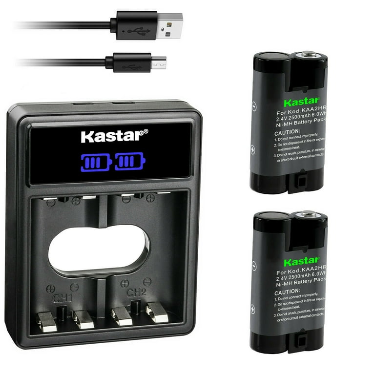 Kastar 2-Pack KAA2HR Battery and LCD Dual USB Charger Replacement