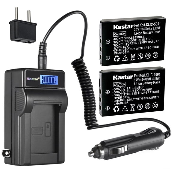 Kastar 2-Pack KLIC-5001 Battery and LCD AC Charger Compatible with Kodak EasyShare DX6490, EasyShare DX7440, EasyShare DX7440 Zoom, EasyShare DX7590, EasyShare DX7590 Zoom, EasyShare DX7630 Camera