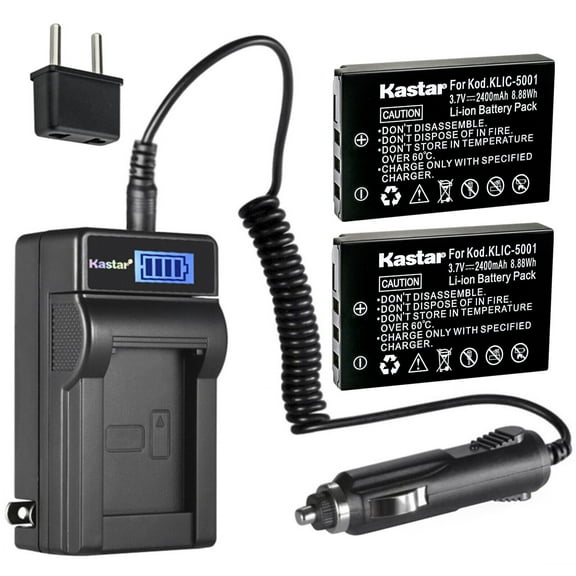Kastar 2-Pack KLIC-5001 Battery and LCD AC Charger Compatible with Kodak EasyShare DX7790, EasyShare P712, EasyShare P850, EasyShare P880, EasyShare Z730, EasyShare Z730 Zoom, EasyShare Z760 Camera