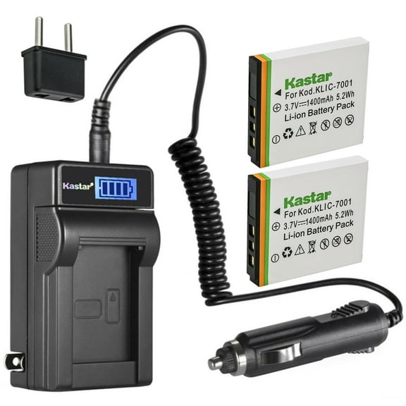 Kastar 2-Pack KLIC-7001 Battery and LCD AC Charger Compatible with Compactline 200, Compactline DA101, DA-10, DXG DXG-588V, DXG-599V, DXG-5C0V, DXG-5C1V, DXG-5C8V, Agfa Optima 1338, Optima 1338mt