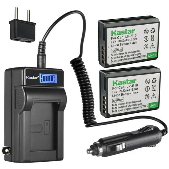 Kastar 2-Pack LP-E10 Battery and LCD AC Charger Compatible with Canon LP-E10 LPE10 Battery, Canon LC-E10 LC-E10N Charger, Canon EOS Rebel T3, EOS Rebel T5, EOS Rebel T6, EOS Rebel T7 DSLR Cameras