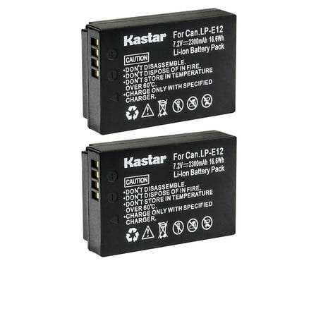 Kastar 2-Pack LP-E12 Battery 7.2V 2300mAh Replacement for Canon LP-E12 LPE12 Battery, Canon LC-E12 LC-E12E Charger