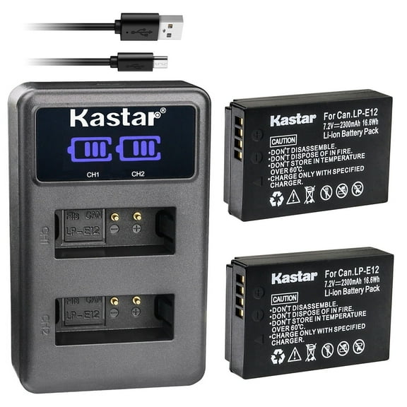 Kastar 2-Pack LP-E12Battery and LED2 USB Charger Compatible with Canon LP-E12 LPE12 Battery, Canon LC-E12 LC-E12E Charger, ikan Live Air E12 Replacement Battery, PD Movie
