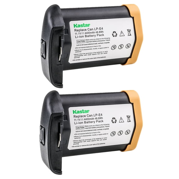 Kastar 2-Pack LP-E4 Battery 11.1V 4400mAh Replacement for Canon LP-E4 LPE4, US 5751B002 Battery, Canon LC-E4 LC-E4N Charger