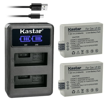 Kastar 2-Pack LP-E5 Battery and LED2 USB Charger Compatible with Canon EOS Rebel XSi, EOS Rebel XS, EOS Rebel T1i, EOS 450D, EOS 500D, EOS 1000D Digital Camera
