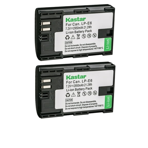 Kastar 2-Pack LP-E6 Battery Replacement for Canon EOS 6D, EOS 6D Mark II, EOS 7D, EOS 7D SV, EOS 7D Mark II, EOS 60D, EOS 60Da, EOS 70D, EOS 80D Camera
