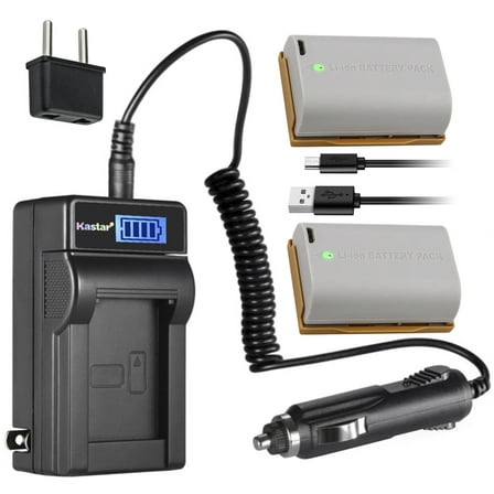 Kastar 2-Pack LP-E6N Pro Battery and LCD AC Charger Compatible with Canon LP-E6, LP-E6N, LP-E6N Pro Battery, Canon LC-E6, LC-E6E Charger, Canon EOS 5D, 6D, 60D, 70D, 80D, 90D, XC10, XC15 Cameras