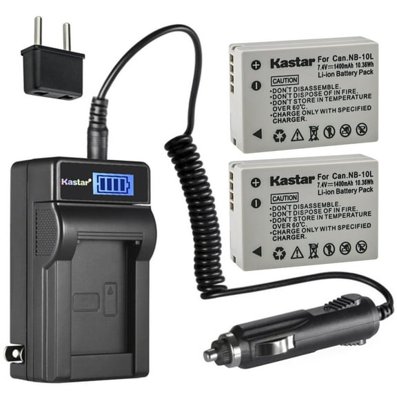 Kastar 2-Pack NB-10L Battery and LCD AC Charger Compatible with Canon PowerShot G1 X, PowerShot G3 X, PowerShot G15, PowerShot G16, PowerShot SX40 HS, PowerShot SX50 HS, PowerShot SX60 HS Cameras