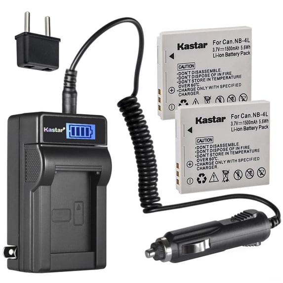 Kastar 2-Pack NB-4LH Battery and LCD AC Charger Compatible with Canon Digital IXUS 65, Digital IXUS 70, Digital IXUS 75, Digital IXUS 80 IS, Digital IXUS 100 IS, Digital IXUS 110 IS Digital Cameras